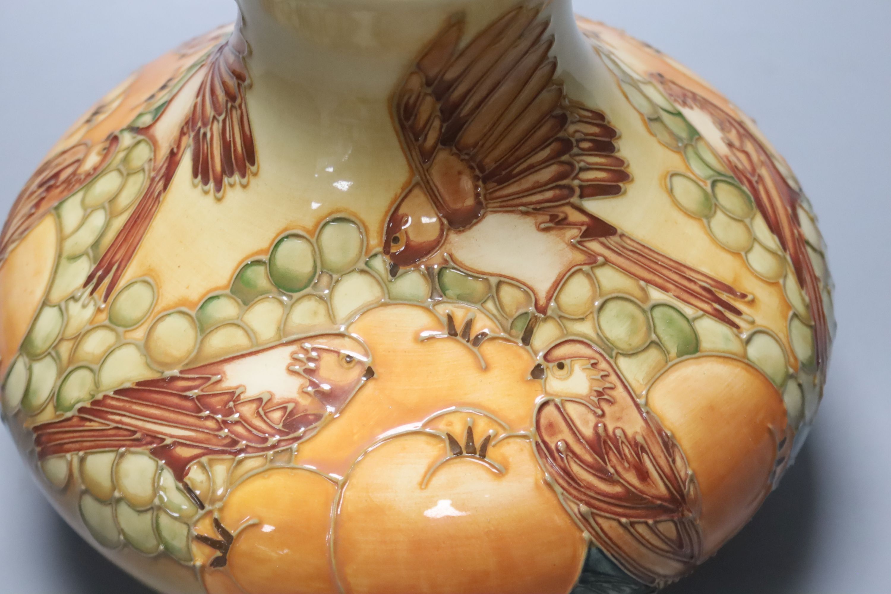 A large Moorcroft Peach and Finch pattern vase, height 20cm